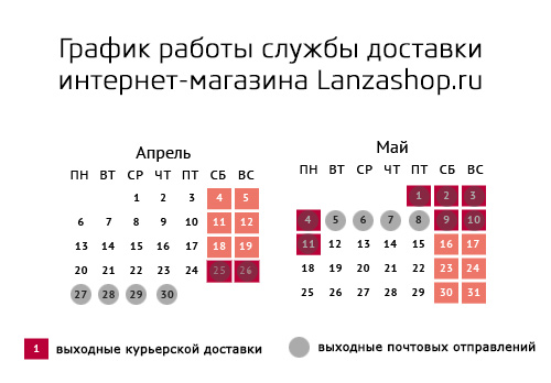 График работы службы доставки и пункта самовывоза интернет-магазина Lanzashop.ru