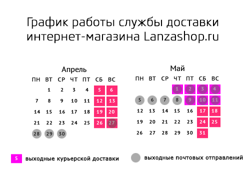 График работы службы доставки и пункта самовывоза интернет-магазина Lanzashop.ru